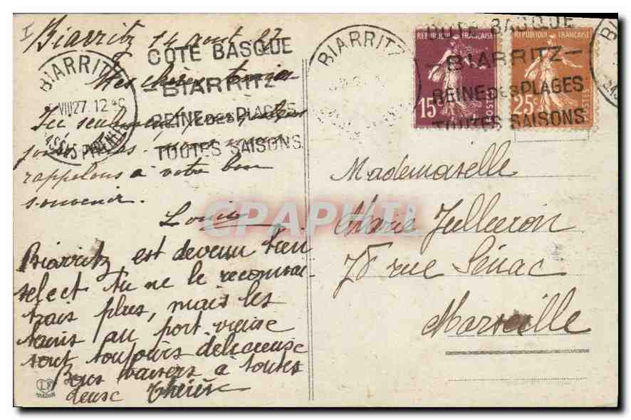 CPA Les Basses Pyrenees Biarritz Rocher du Basta et Navires en Rade Bateaux — Verso