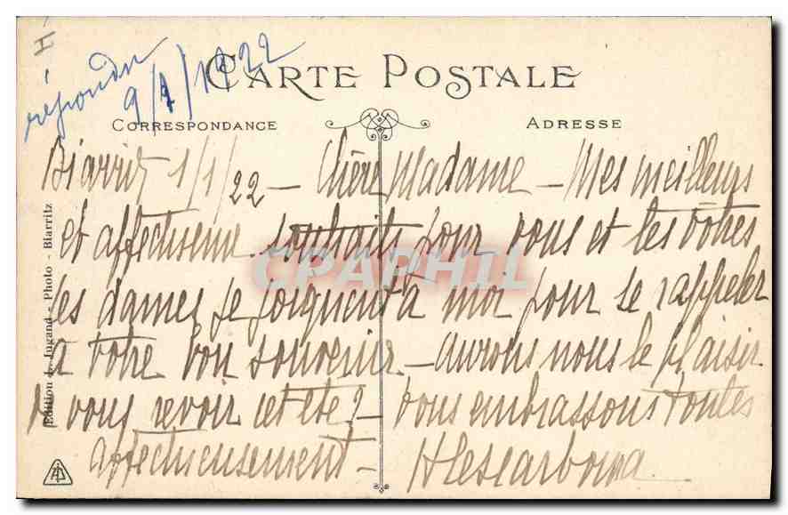 CPA Biarritz Sous la Roche du Basta  — Rückseite