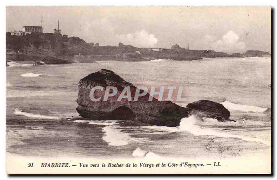 CPA Biarritz Vue vers le Rocher de la Vierge et la Cote d'Espagne 