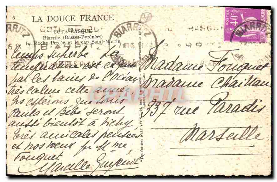 CPA Biarritz Cote Basque Basses Pyrenees  — Verso