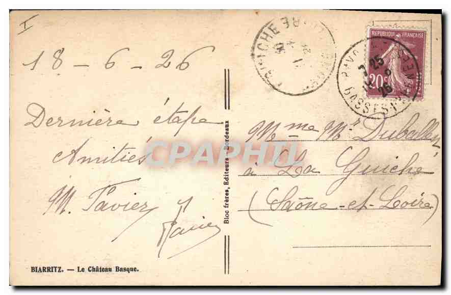 CPA Biarritz Le Chateau Basque  — Verso