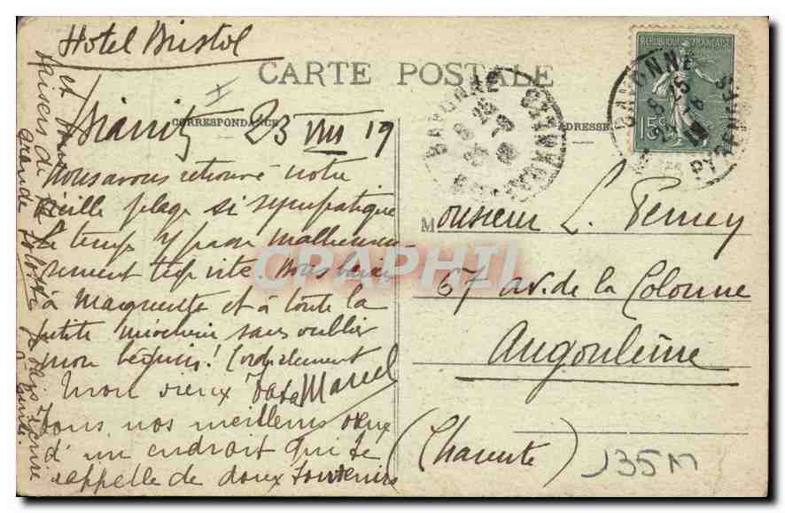 CPA Biarritz Rocher d'Ilbaritz  — Verso