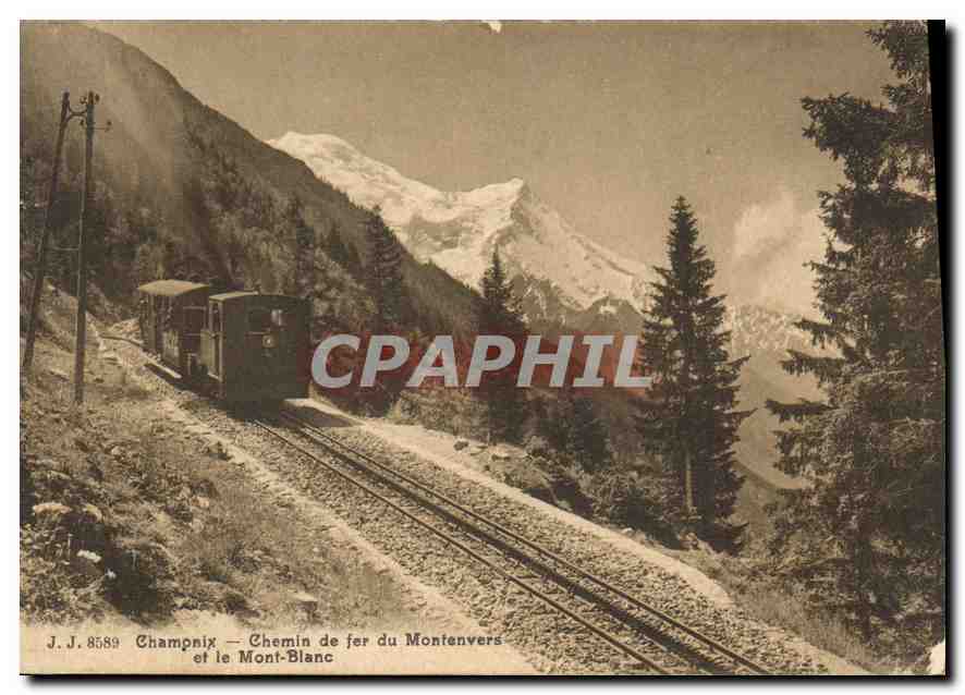 CPA Chamonix Chemin de fer du Montenvers et le Mont Blanc Train