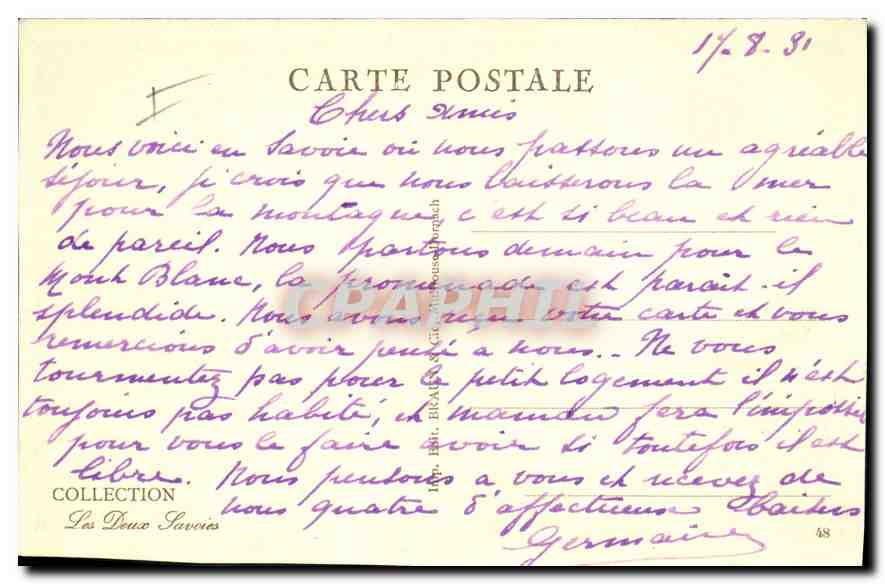 Chamonix — Montenversbahn und Aiguille du Dru — CPAPHIL 12120 — Rückseite