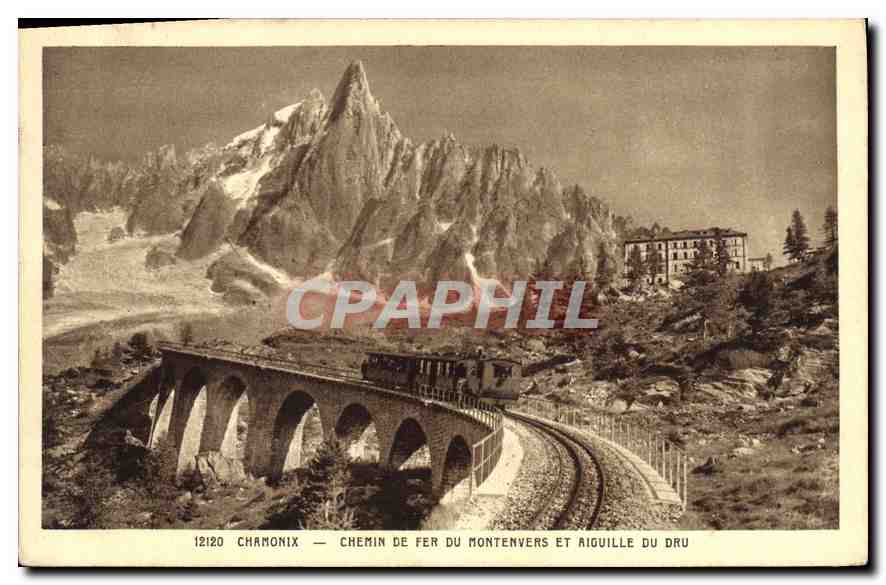 Chamonix — Montenvers-Bahn und Aiguille du Dru — Antike Ansichtskarte CPAPHIL 12120