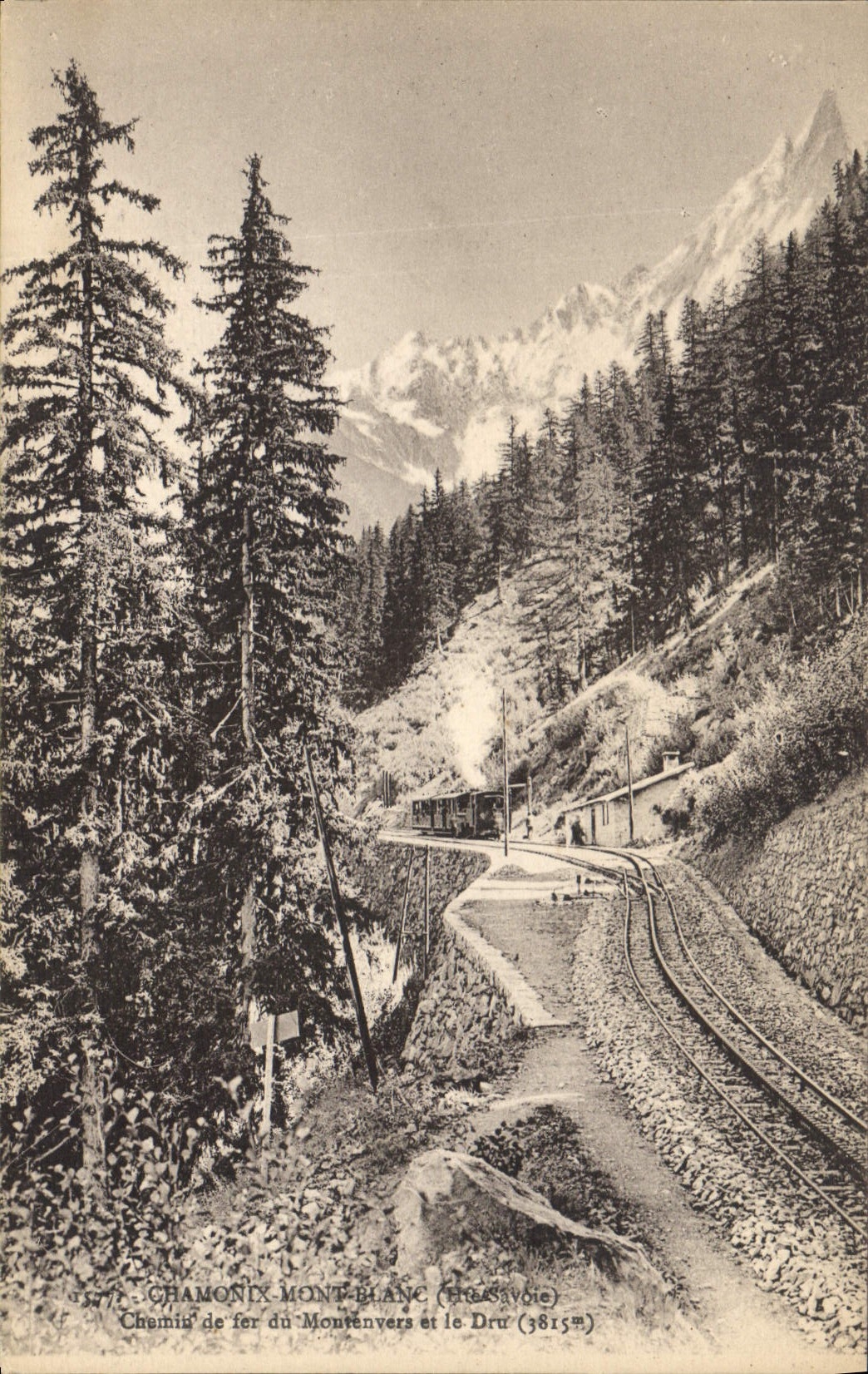 Chamonix-Mont-Blanc (Haute-Savoie) — Chemin de fer du Montenvers et le Dru (3815m) — L. Feurze, édit, à Annecy (Haute-Savoie)