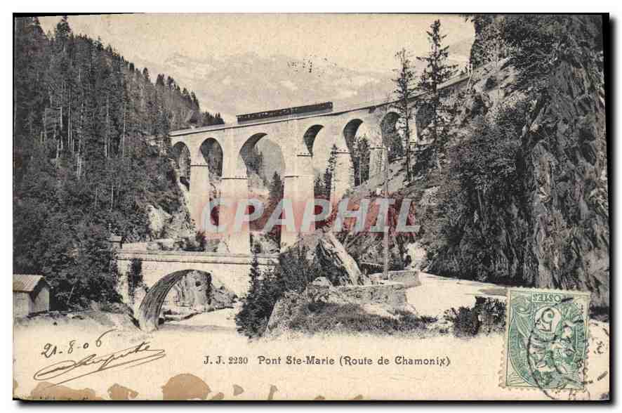 Antike Ansichtskarte Brücke Ste Marie Route de Chamonix Zug