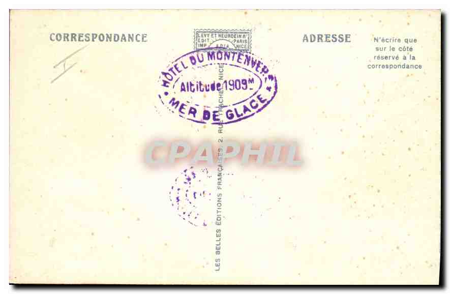 CPA Chamonix Mont Blanc Mer de Glace  — Verso