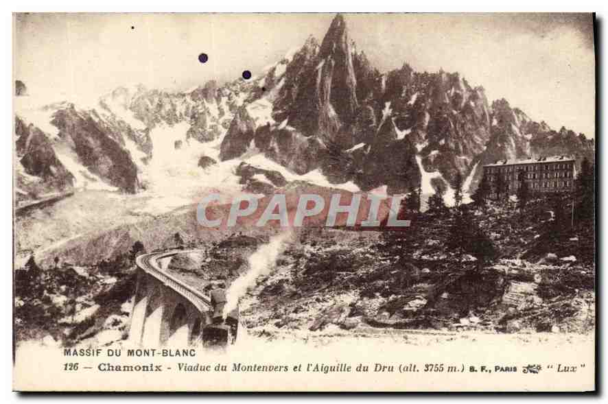 Chamonix - Viaduc du Montenvers et l'Aiguille du Dru (alt. 3755 m.) — B.F. Paris « Lux »