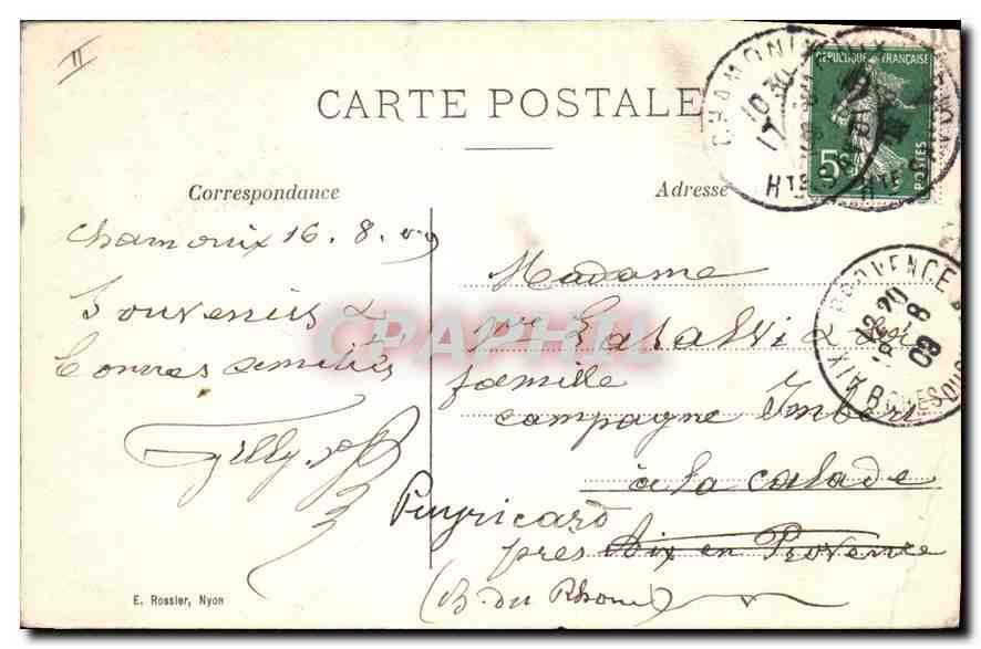 CPA Chamonix Aiguilles Verte et du Dru vues de la Flegere — Rückseite