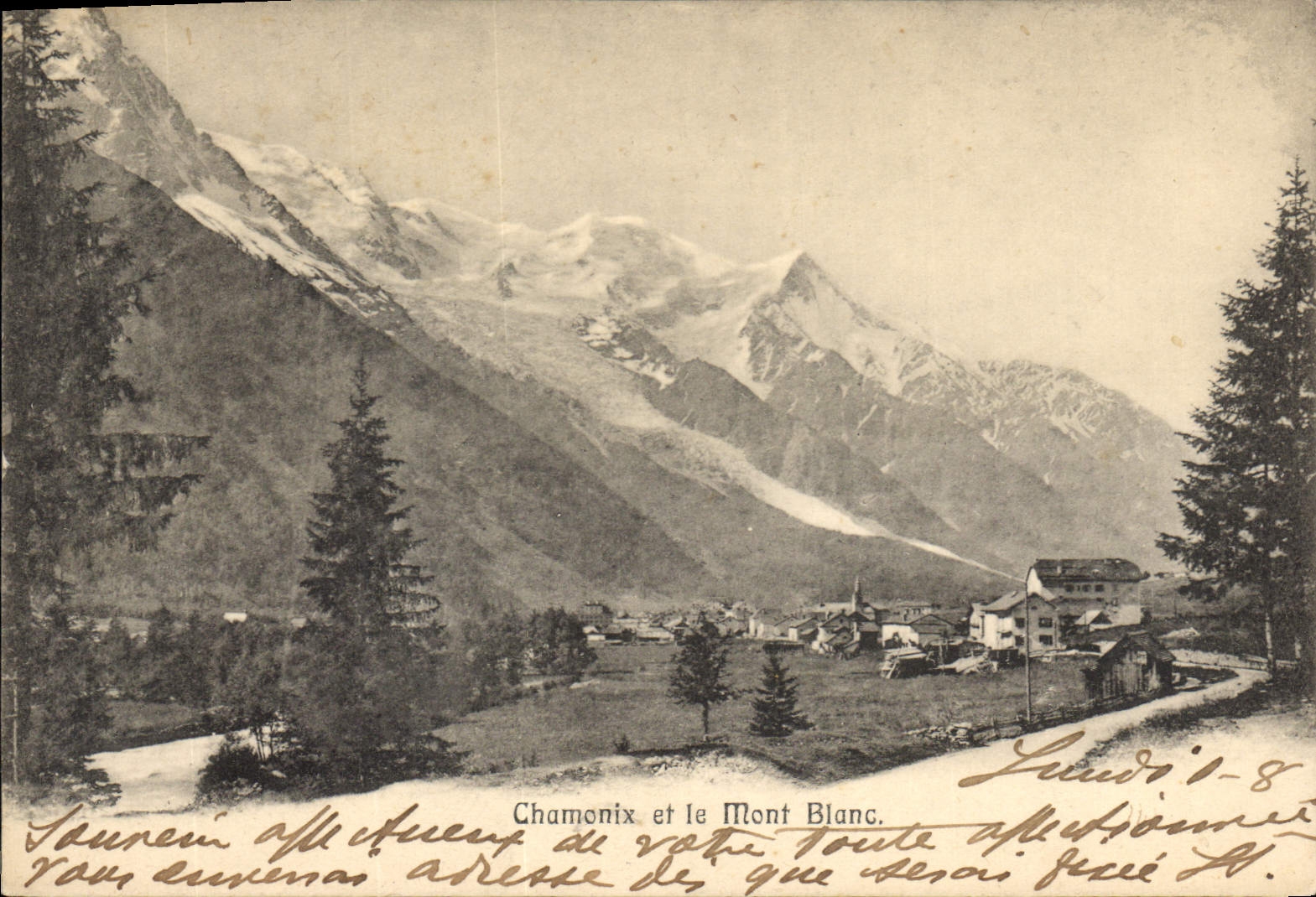 Chamonix und der Mont Blanc — Panoramablick — Verlag Simond, Seriennummer nicht sichtbar