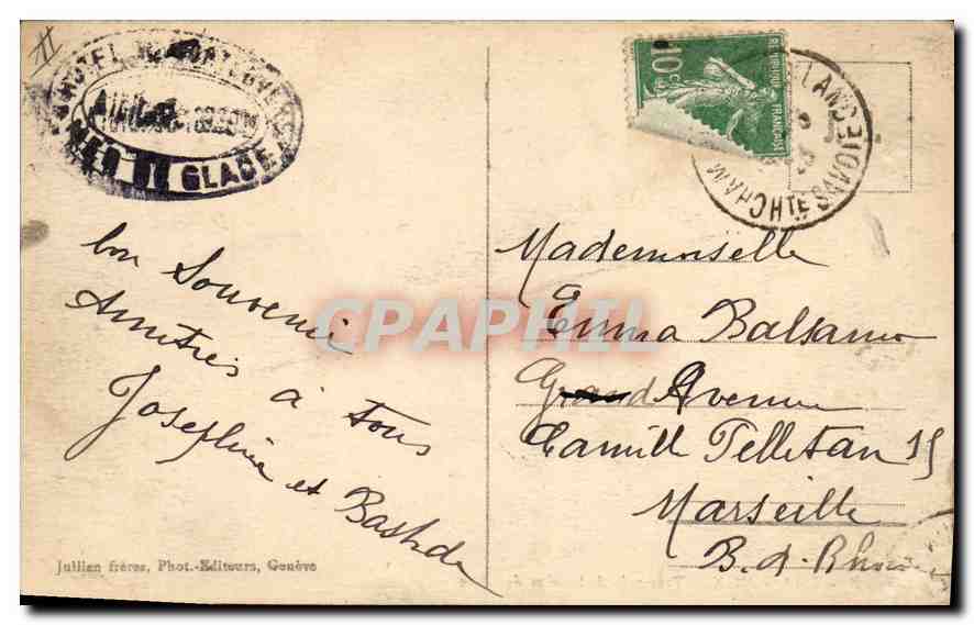 Chamonix — Traversée de la Mer de Glace — J. 544 B. — Julien Frères, Genève — Verso