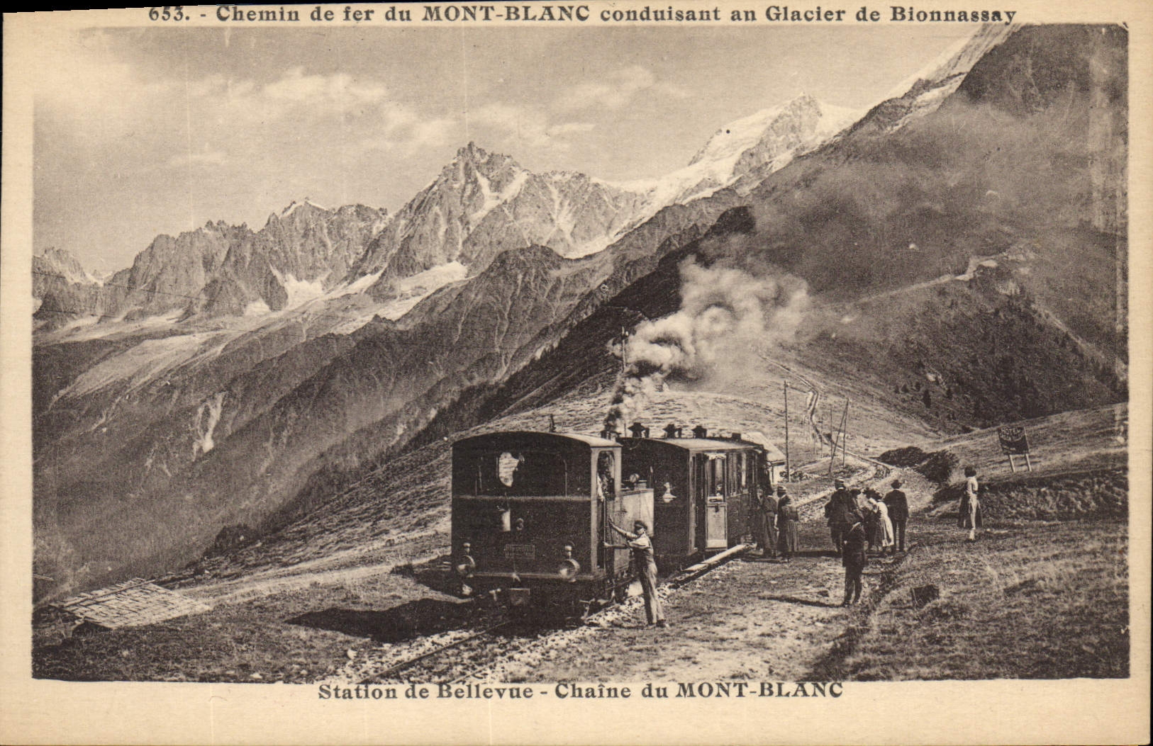 Chemin de fer du MONT-BLANC conduisant au Glacier de Bionnassay — Station de Bellevue — éditeur L. Morand, Haute-Savoie