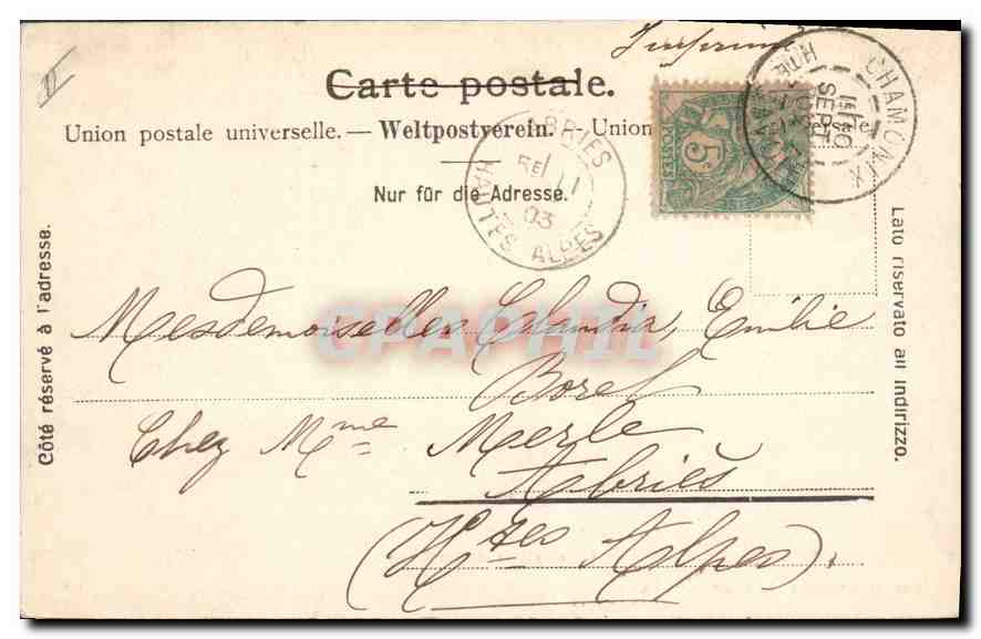 Chamonix und der Mont Blanc — Panoramablick — Fotografie: Wehrli frères, Kilchberg, Zürich, n° 5015 — Rückseite