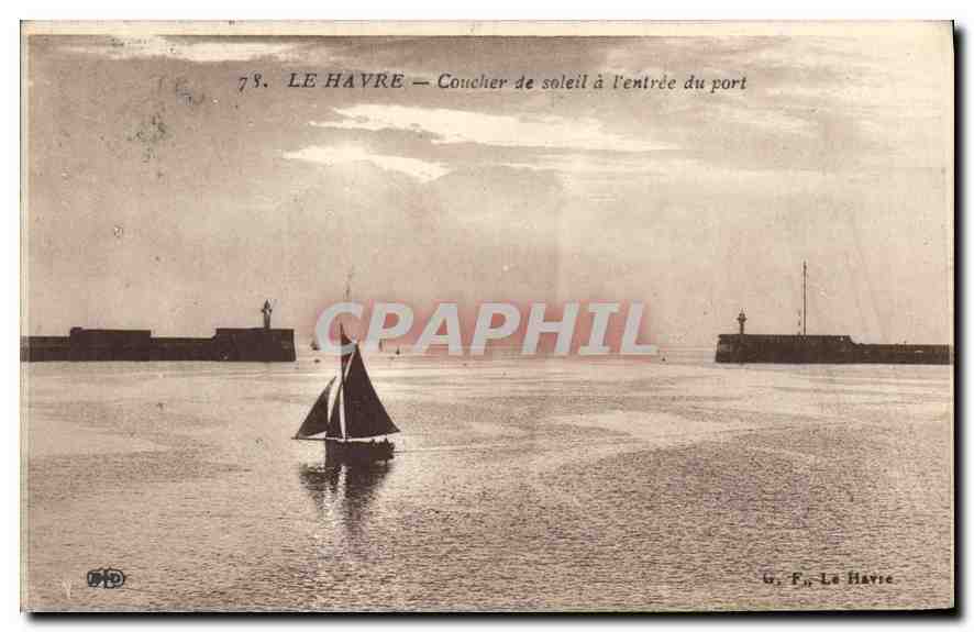 CPA Le Havre Coucher de soleil a l'Entree du port 