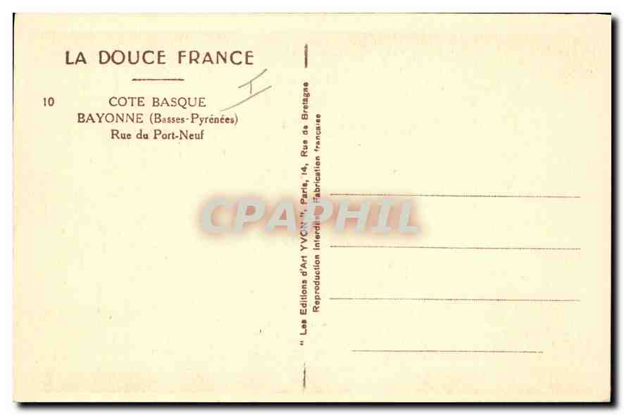 Vue de la cathédrale de Bayonne — éditeur Yvon, n°10 — Verso