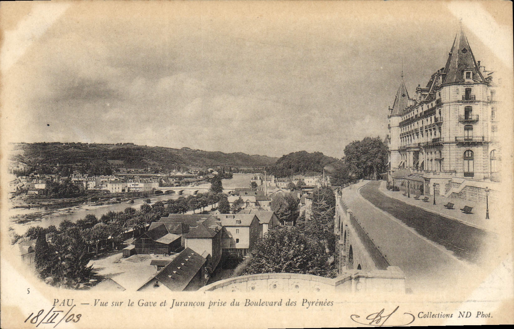 Pau — Vue sur le Gave et Jurançon prise du Boulevard des Pyrénées — Collections ND Phot.