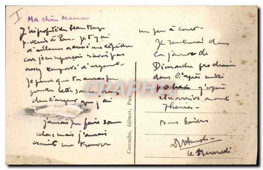 Pau — Le Château National — Carrache, éditeur, n° 113 — Verso