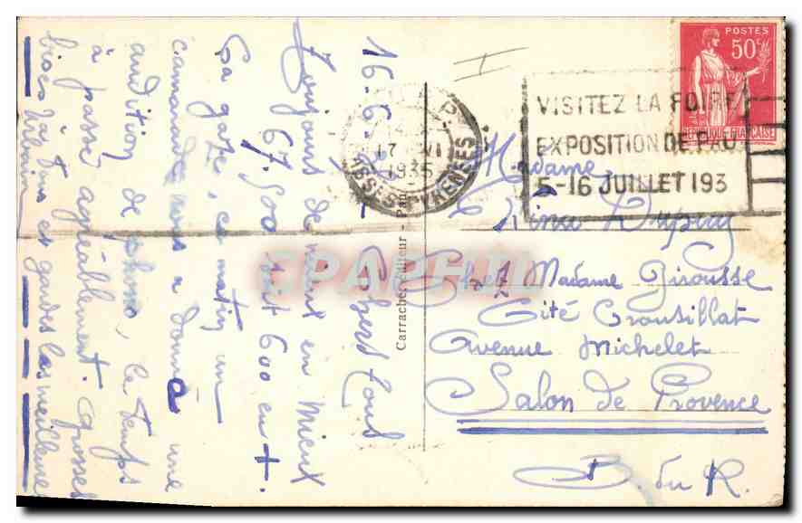 Pau - Le Boulevard des Pyrénées et le Chêne de Sully — C.G.F. Pau, n° de série non lisible — Verso