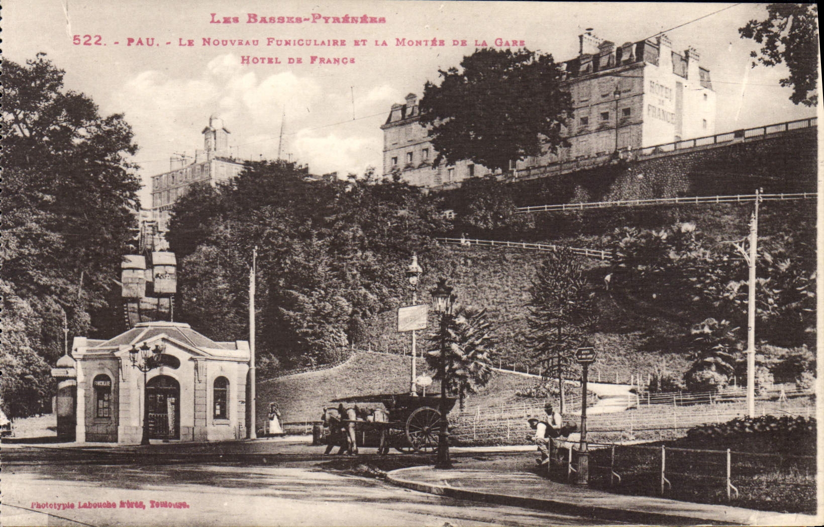 Pau - Le Nouveau Funiculaire et la Montée de la Gare — Hôtel de France — Phototypie Labouche, Toulouse