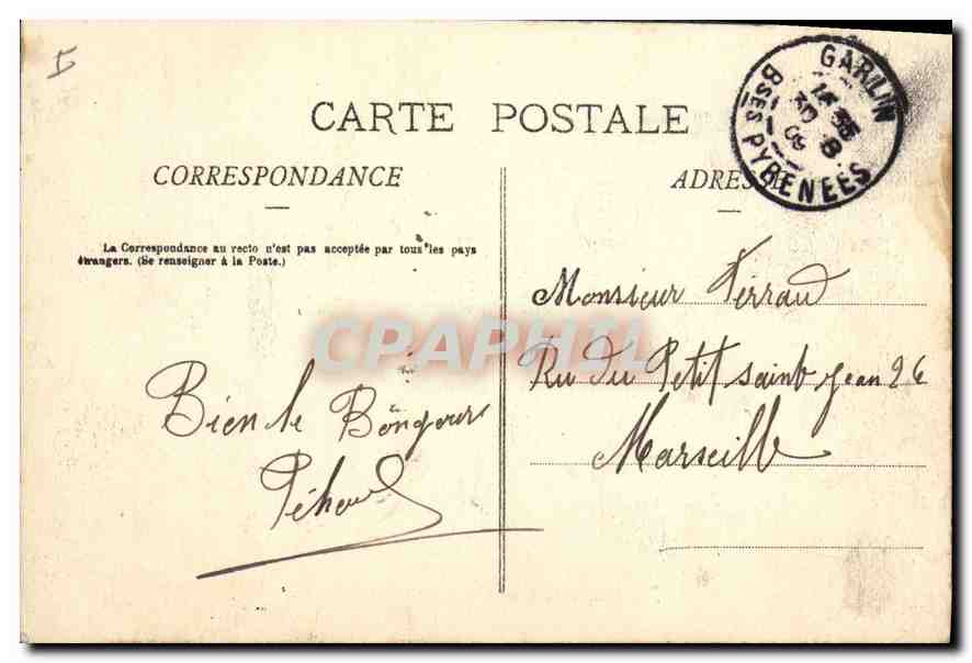 CPA Pau Le Gave vu de la Place Royale  — Rückseite
