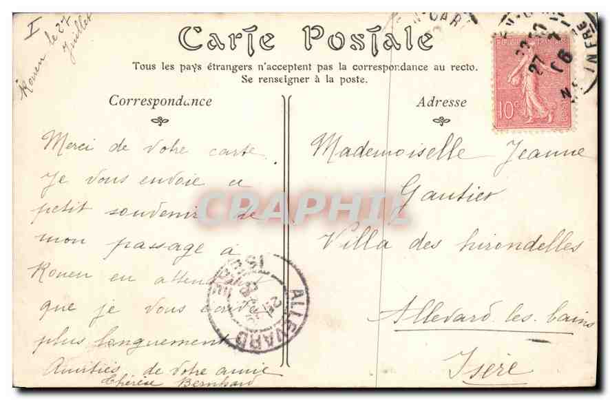 CPA Rouen Le Palais de Justice  — Rückseite