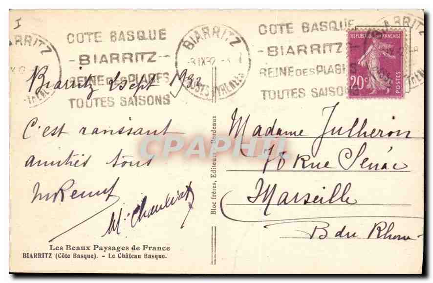 CPA Biarritz Cote Basque Le Chateau Basque  — Verso