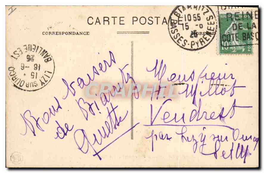 CPA Biarritz Basses Pyrenees Le Rocher de la Vierge  — Verso