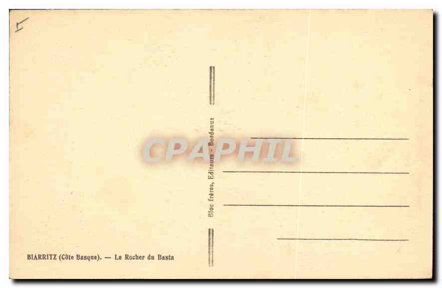 CPA Biarritz Cote Basque Le Rocher du Basta  — Verso