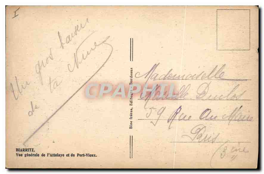 CPA Biarritz Vue generale de l'Attalaye et du Port Vieux  — Verso