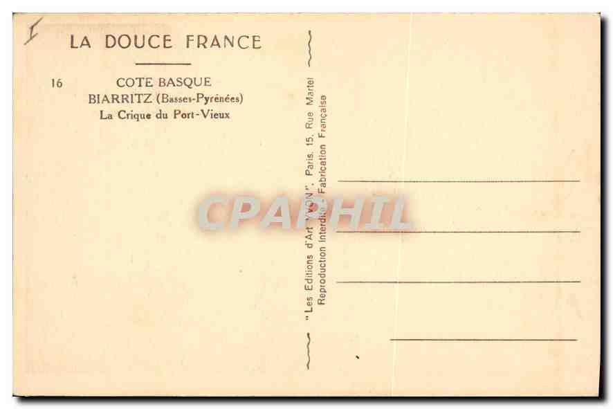 CPA Biarritz Basses Pyrenees La Crique du Port Vieux  — Verso