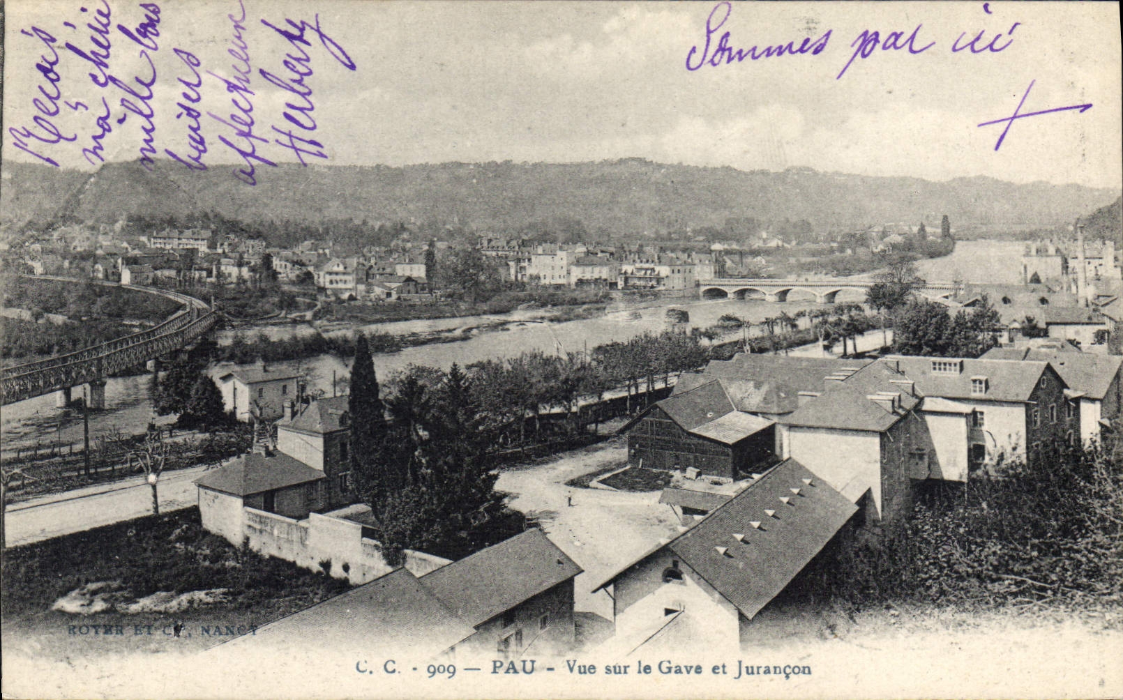 PAU — Vue sur le Gave et Jurançon — Royer et Cie, NANCY, n° 909