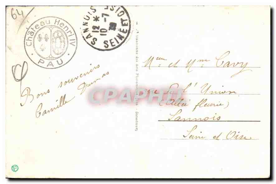 PAU - Vue vers la Gare et la Chaine — CPA n°129 — éditeur inconnu — Rückseite