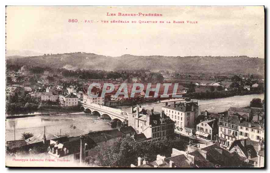 Les Basses-Pyrénées — Vue générale du quartier de la Barbe Ville — Phototypie Labouche Frères, Toulouse