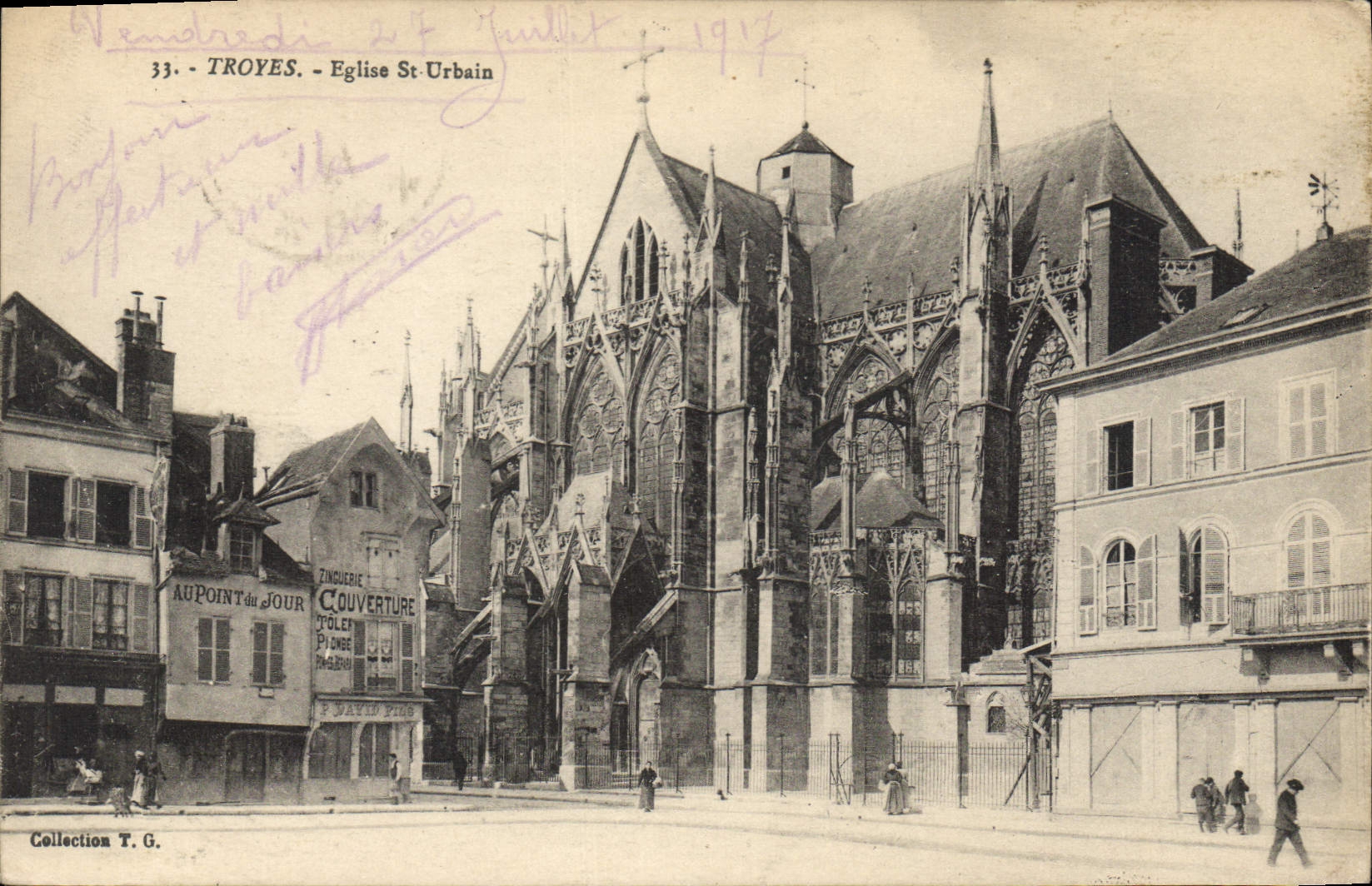 Troyes - Église St-Urbain — vue de la façade gothique avec enseigne de zincerie, n°33