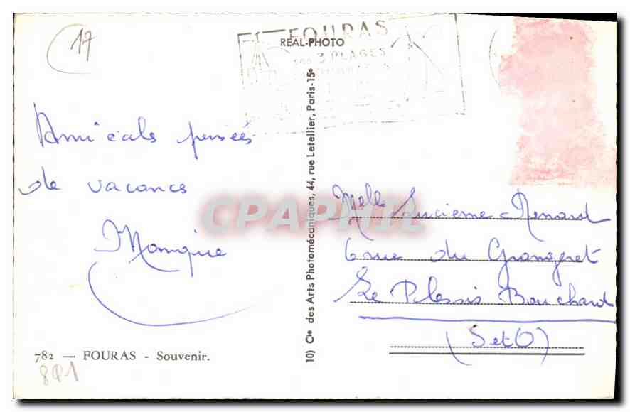 CPM Souvenir de Fouras Plage Port Nord — Back