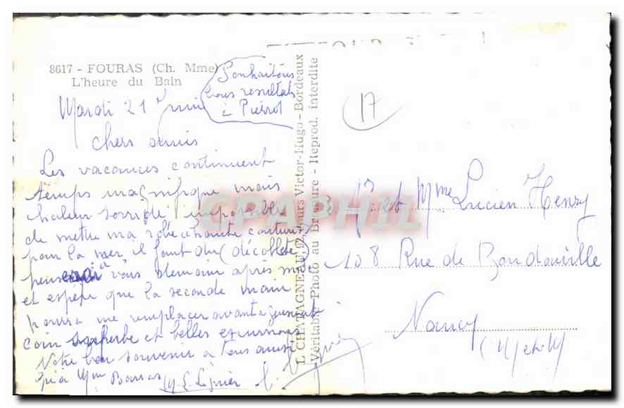 CPM Fouras L'heure du Bain  — Back