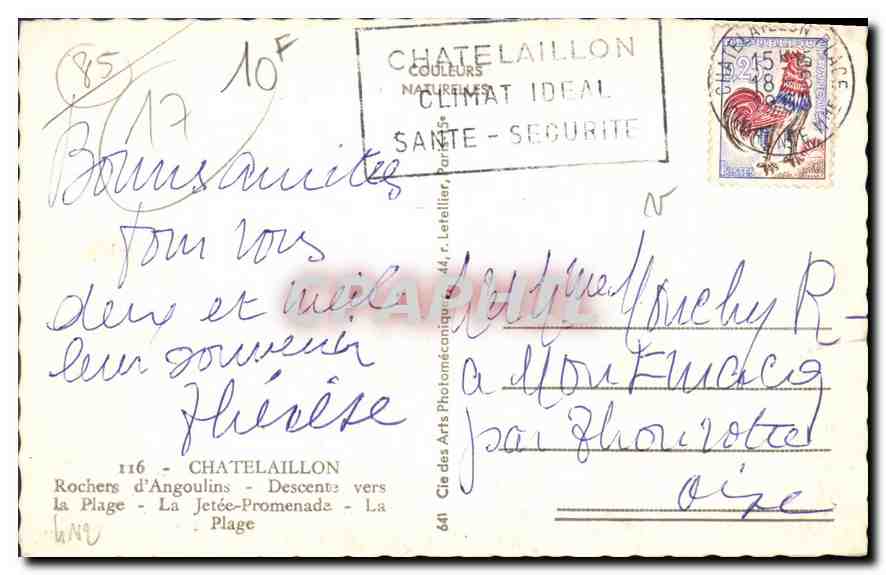CPM Chatelaillon Rochers d'Angoulins Descente vers la plage La jetee promenade La plage — Back