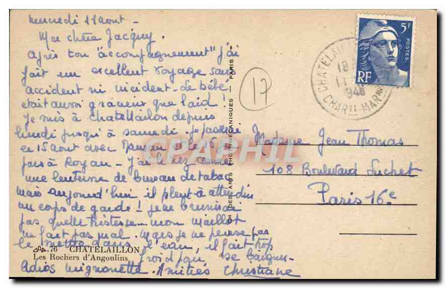 CPA Chatelaillon Les Rochers d'Angoulins  — Back