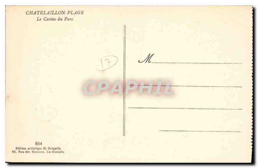 CPA Chatelaillon Plage Le Casino du Parc  — Back