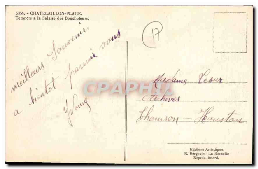 CPA Chatelaillon Chatelaillon Plage a la Falaise des Boucholeurs  — Back