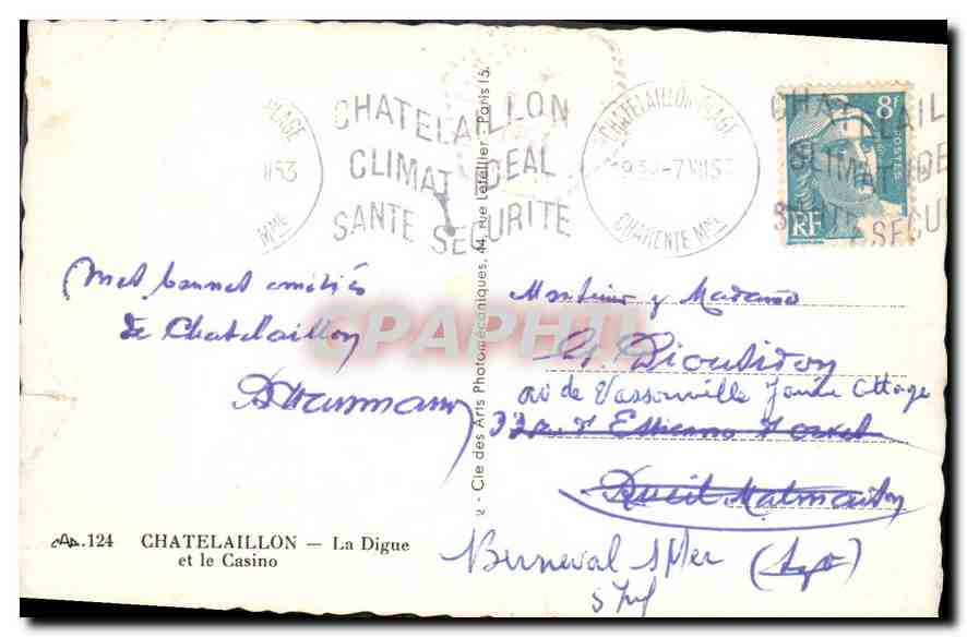 CPA Chatelaillon La Digie et le Casino  — Back