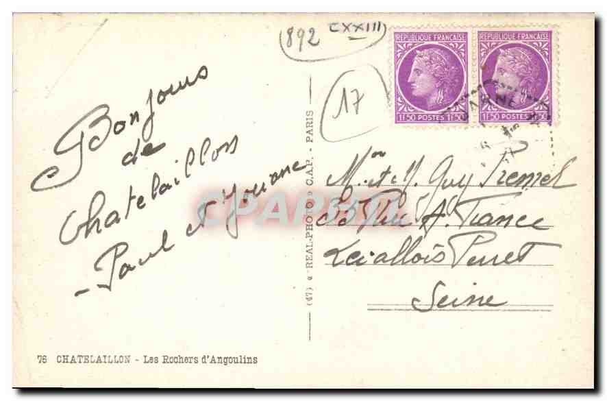 CPA Chatelaillon Les Rochers d'Angoulins  — Back