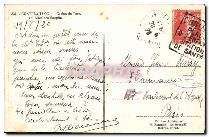 CPA Chatelaillon Casino du Parc et l'Allee des Soupirs  — Rückseite