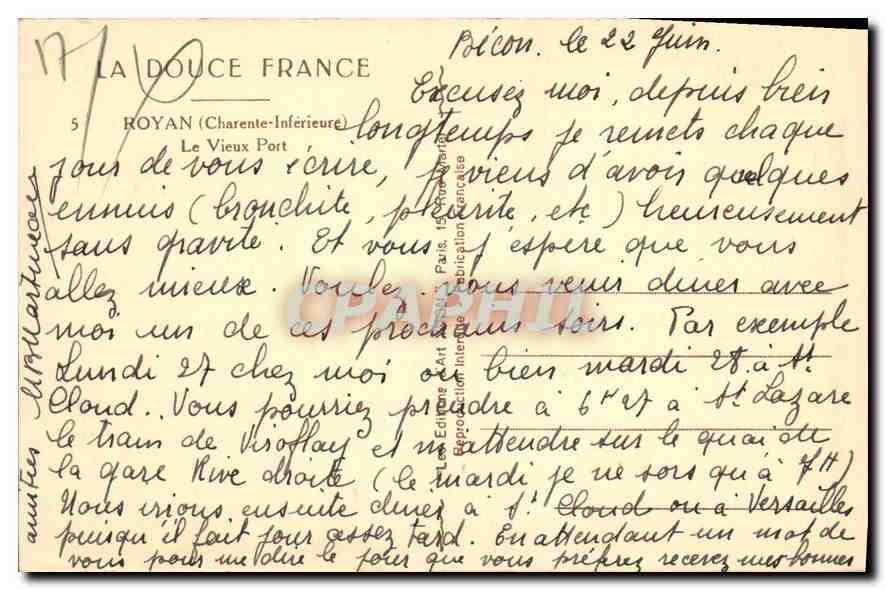 Le Vieux Port de Royan — Charente-Inférieure — Éditeur La Douce France, n°5 — Back