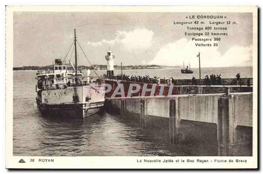 Die neue Mole und der Fährdienst Royan — Pointe de Grave — Royan — Verlag CPAPHIL, Nr. 36