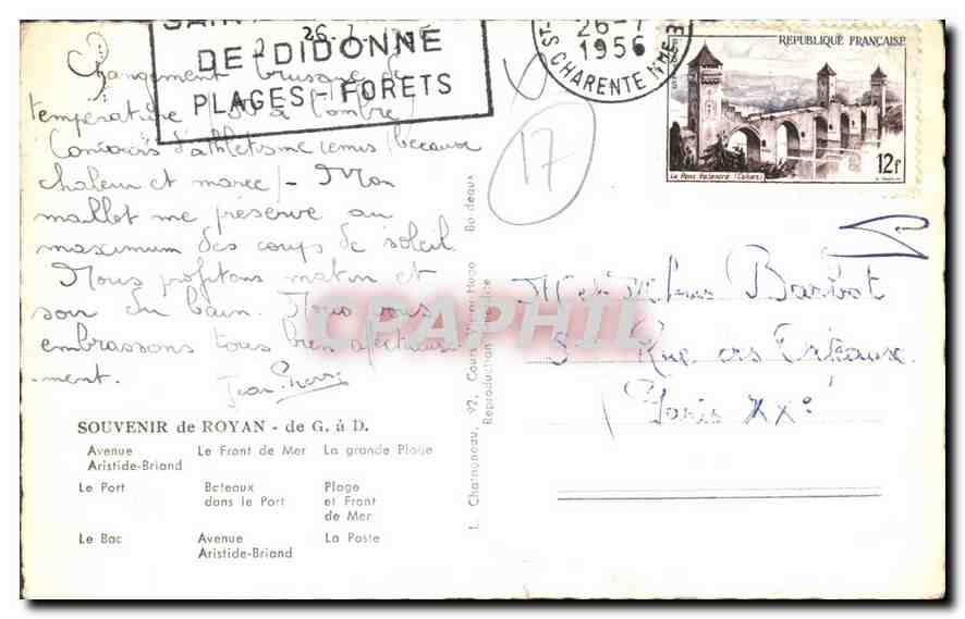 CPM Souvenir de Royan  — Back