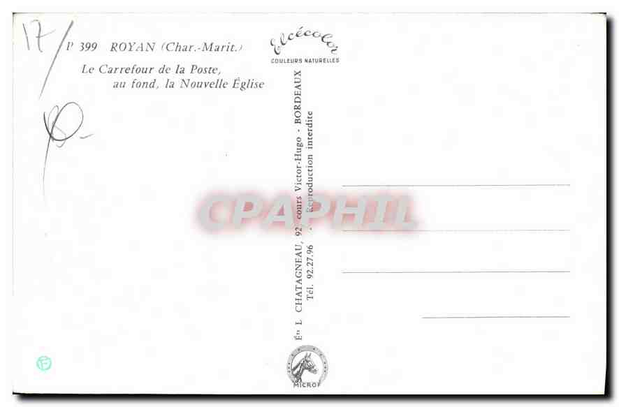 CPM Royan Le Carrefour de la Poste au fond la Nouvelle Eglise  — Rückseite