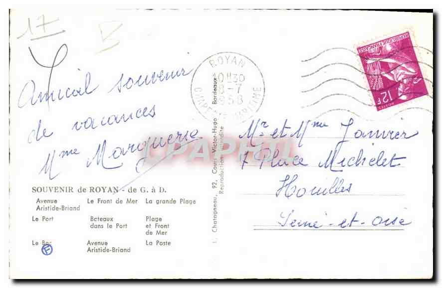 CPM Souvenir de Royan  — Back