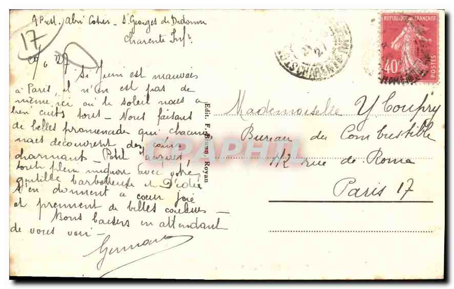 St-Georges-de-Diddonne — Vers Vallières — Éditeur F. Bénaud, n° 147 — Verso